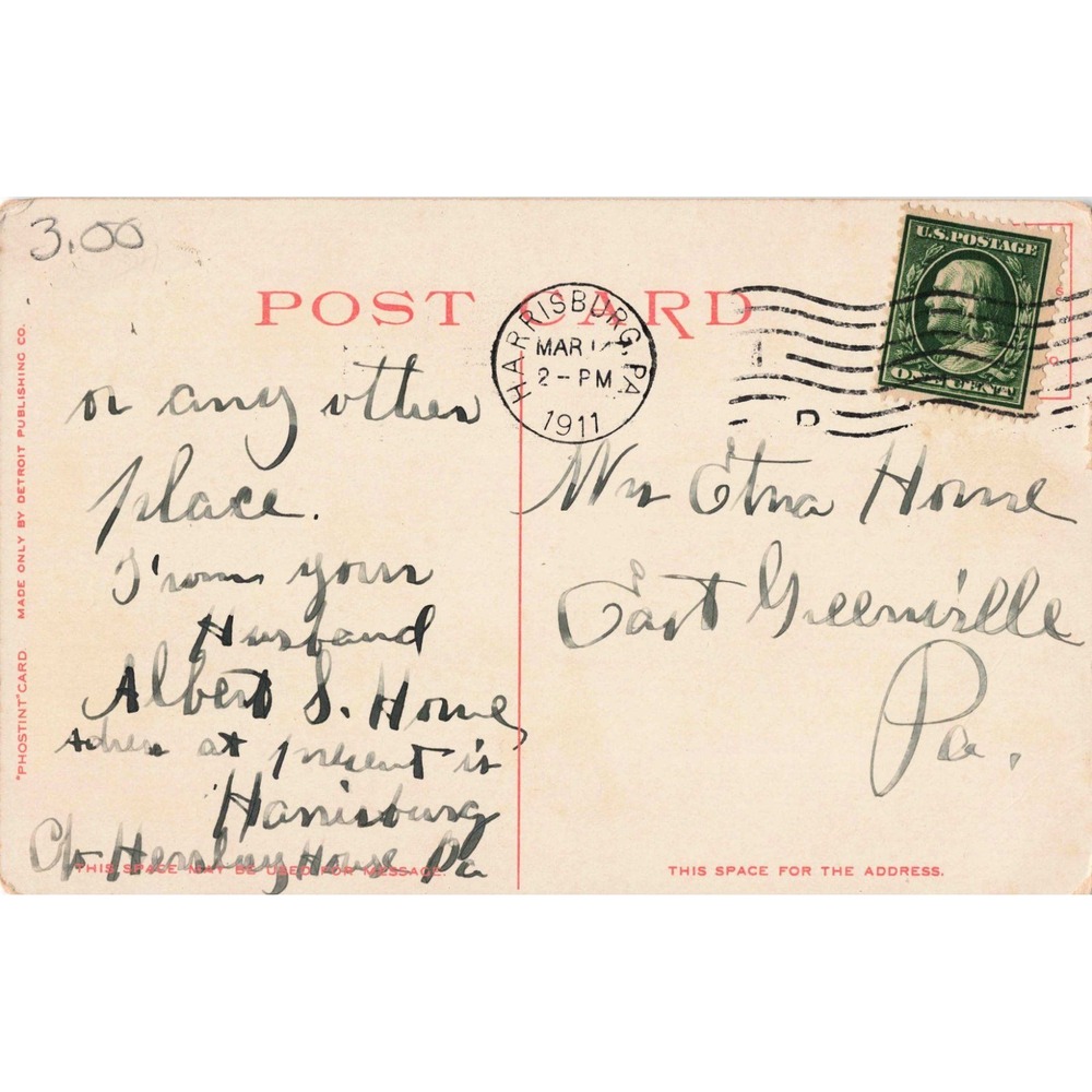 Vintage 1911 State Library Harrisburg PA Detroit Publishing Phostint Postcard - Picture 2 of 2